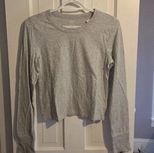 aerie Light Gray Long Sleeve Crop Crewneck Tee